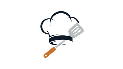 Chef hat with spatula logo representing culinary arts and kitchen activities, a symbol of cooking and gastronomy