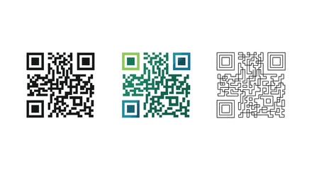 Fototapeta premium Set of three QR code icons in black, gradient color, and outline styles