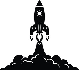 Fototapeta premium A retro vector illustration of a cartoon spaceship launch from the moon represents a vintage science travel icon and symbolic rocket design for space technology