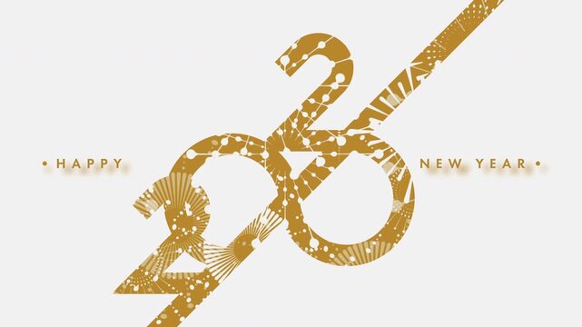 Minimal Luxury New Year celebration concept expressed through elegant golden numbers formed with fireworks light particles on a soft neutral background, suitable for New Year greetings.