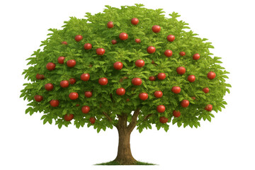 Apple tree full of red apples, symbolizing harvest, abundance, healthy eating, and nature, isolated on transparent background
