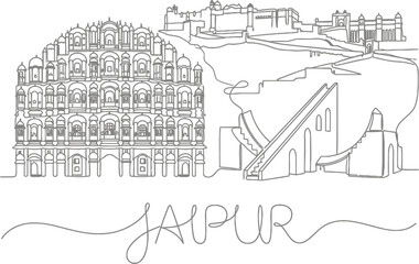Obraz premium Jaipur landmarks continuous line drawing vector illustration