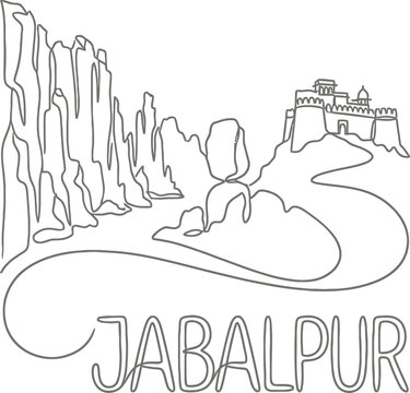 Jabalpur city landmarks and fort one line vector illustration