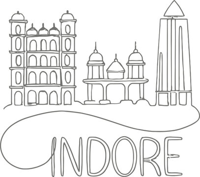 Indore city skyline landmarks line art illustration