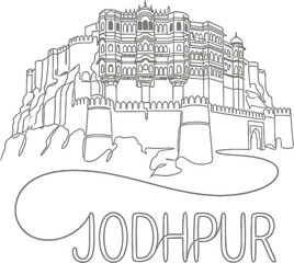 Fototapeta premium Mehrangarh Fort Jodhpur landmark line art vector illustration