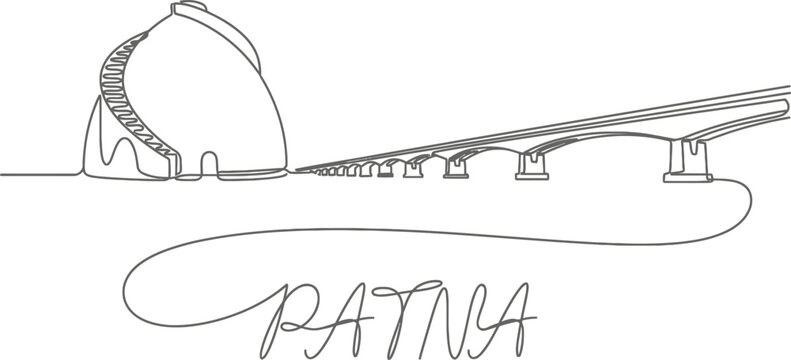 Patna city landmarks skyline continuous line vector illustration