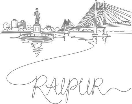 Raipur city landmarks with statue and bridge vector illustration