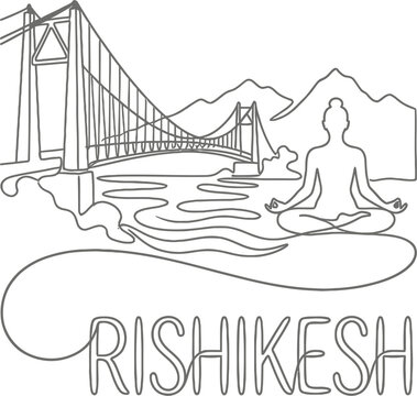 Rishikesh yoga meditation near Lakshman Jhula bridge vector illustration