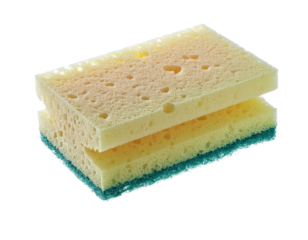 Two Absorbent Kitchen Sponges with Textured Surface on a Transparent Background