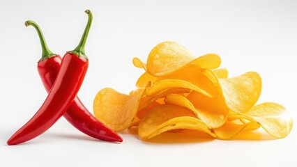 Spicy red chili peppers with potato chips