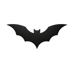 Minimalist black bat silhouette with wings spread on gray background