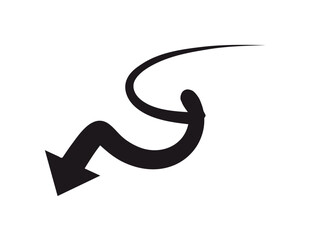 Thick Black Curvy C-Shape Arrow Pointing Downward on an Isolated White Background