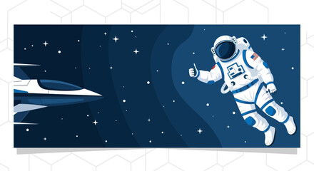 Astronaut giving a thumbs up in space near a spaceship exploration and discovery in cosmos