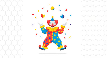 Cheerful clown juggling colorful balls in a festive and whimsical composition perfect for events