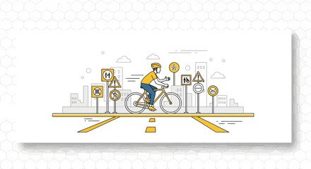 Cycling safely in the city with road signs illustrating urban commuting concept