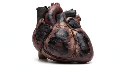 black spot heart disease of extremely diseased human heart with extensive black necrosis 3D rendering scientific illustration