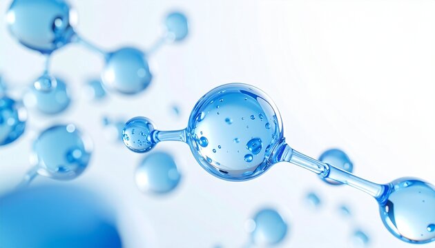 美容成分のマクロ視点 高保湿・高純度を感じるブルー分子と水のイメージ ジェネレーティブAI