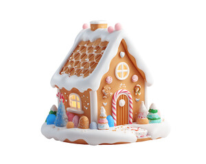 Gingerbread House Adorned With Candy and Snowy Icing On Transparent Background Holiday Celebration Theme Sweet Treat Festive Decor Whimsical, PNG