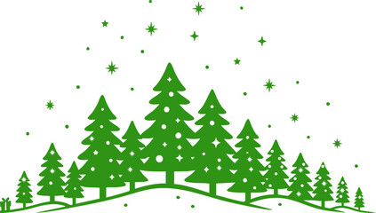 Merry Christmas icon. Merry Christmas typographic emblems. Collection of festive Christmas icons including a stocking gingerbread snowmen and a tree. Vector illustration of pine silhouette.
