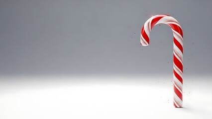Obraz premium Classic red and white striped candy cane stands tall against a soft gray and white studio background