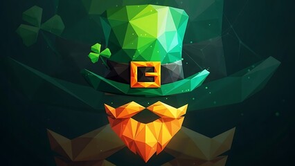 Geometric Polygonal Leprechaun Hat and Beard with Shamrock Accents st patricks day