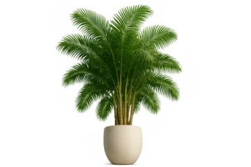 Green indoor parlor palm plant in a modern decorative pot, adding freshness and natural accent to interior design