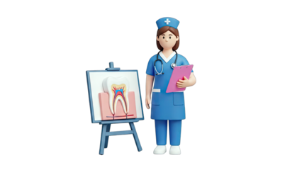 Nurse Explaining Tooth Anatomy on Easel - Dental Healthcare