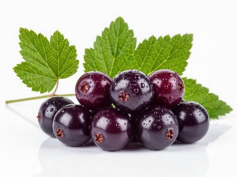 Fresh blackcurrant berries with leaves