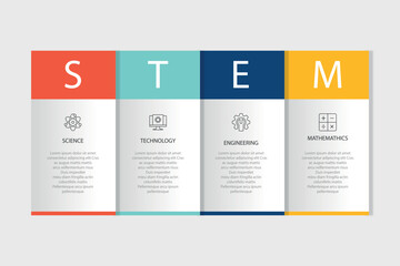 STEM concept on white background. Science, technology, engineering, mathematics. Education infographic concept.