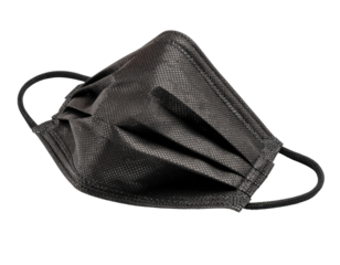 Sparkly Black Protective Face Mask with Elegant Design and Comfortable Ear Loops on Transparent Background