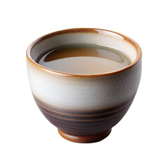 A white and brown ceramic tea bowl isolated on transparent background