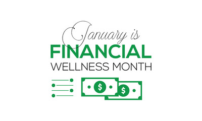Obraz premium January is Financial Wellness Month! Highlight it with creative icons of people, piggy banks, and money-in-hand. Perfect for digital ads, posters, banner, brochures, and event invitations.