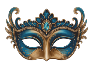 Mask venetian style with blue and gold jewels isolated on white