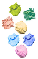 bright studio photograph featuring colorful crumpled paper balls, perfect for creative concepts and back-to-school marketing materials