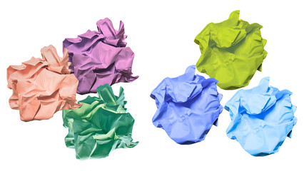 studio photograph featuring an array of vibrant crumpled paper balls in various colors, ideal for symbolizing creative chaos and innovation