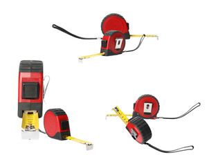 set of red, yellow and black measuring tapes showing different angles and positions used in...