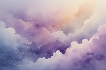 A beautiful summer cloudscape features fluffy white cumulus clouds in a bright blue sky with sunlight and heaven's light breaking through the atmospheric nature.