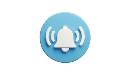 3D Bell Icon Ringing on Blue Circle - Notification Concept