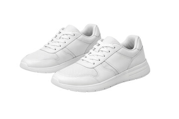 White sneakers placed on a plain background showing a simple design and lacing style for casual wear and comfort during daily activities