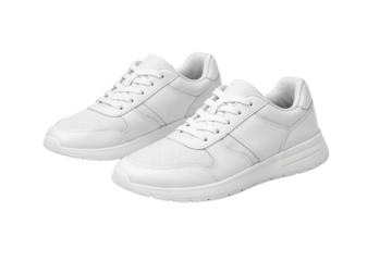 White sneakers placed on a plain background showing a simple design and lacing style for casual wear and comfort during daily activities