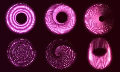 Abstract pink neon spiral Circles . Glowing futuristic light ring background.