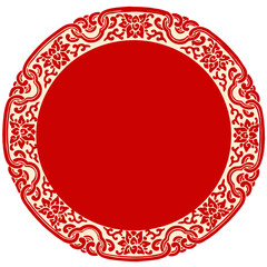 chinese red round frame with floral ornament