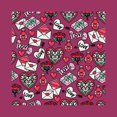 Heart Envelopes Gift Love Potion Romance Pattern. Perfect for romantic backgrounds, wedding designs, wrapping paper, digital scrap booking, and festive Valentine projects.