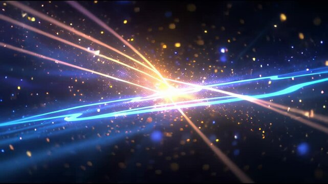 Elegant glowing light beam transitions through space with abstract crossfade effect.
