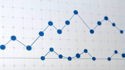 Blue data points and lines form predictive sales curves on white grid background, representing financial growth and analysis