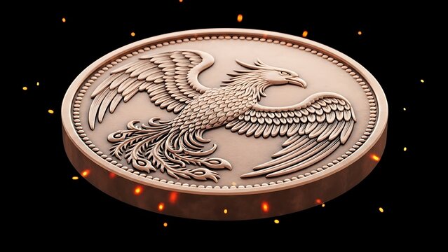 Phoenix Coin Emblem Symbol of Rebirth and Immortality.