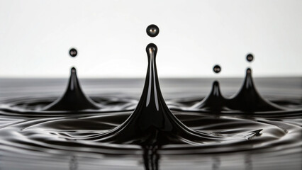 Ink droplets shaping profit waves, sales growth, and business expansion, with dynamic liquid motion and abstract energy