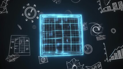 Futuristic Data Analysis Holographic Grid and Financial Icons. - Powered by Adobe
