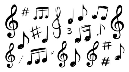Musical Notes and Symbols in Black on White Background with Modern Typography for Music Education
