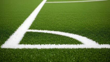 Corner of a green soccer field with white lines